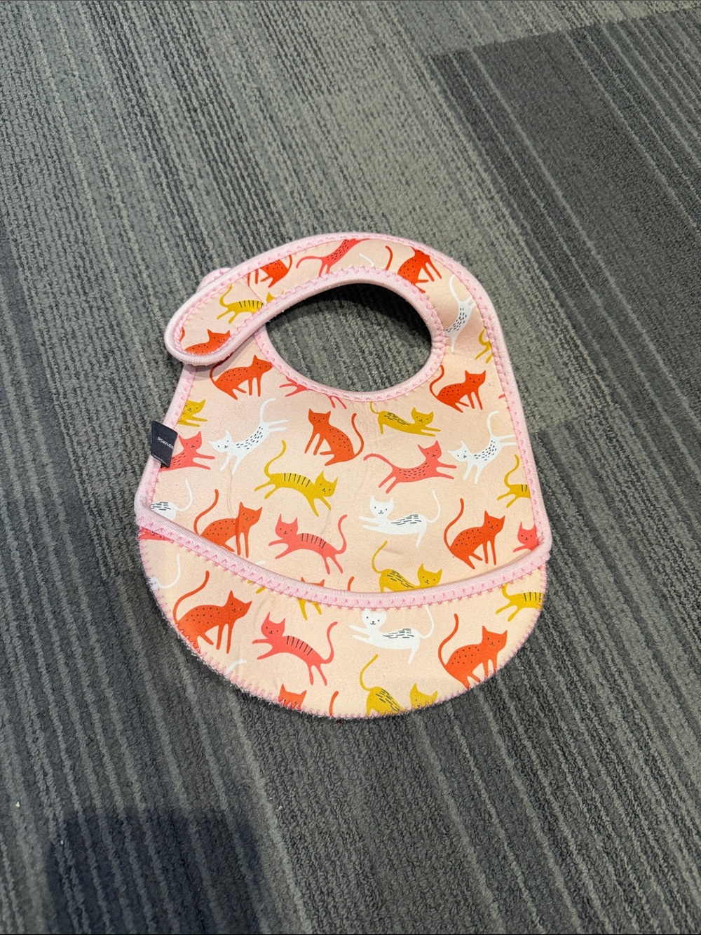 Simons Pink Baby Bib with Multicolored Cat Prints